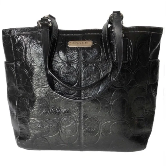 Coach Gallery Black Signature Embossed Patent Leather North/South  Tote F19818 - Picture 4 of 16